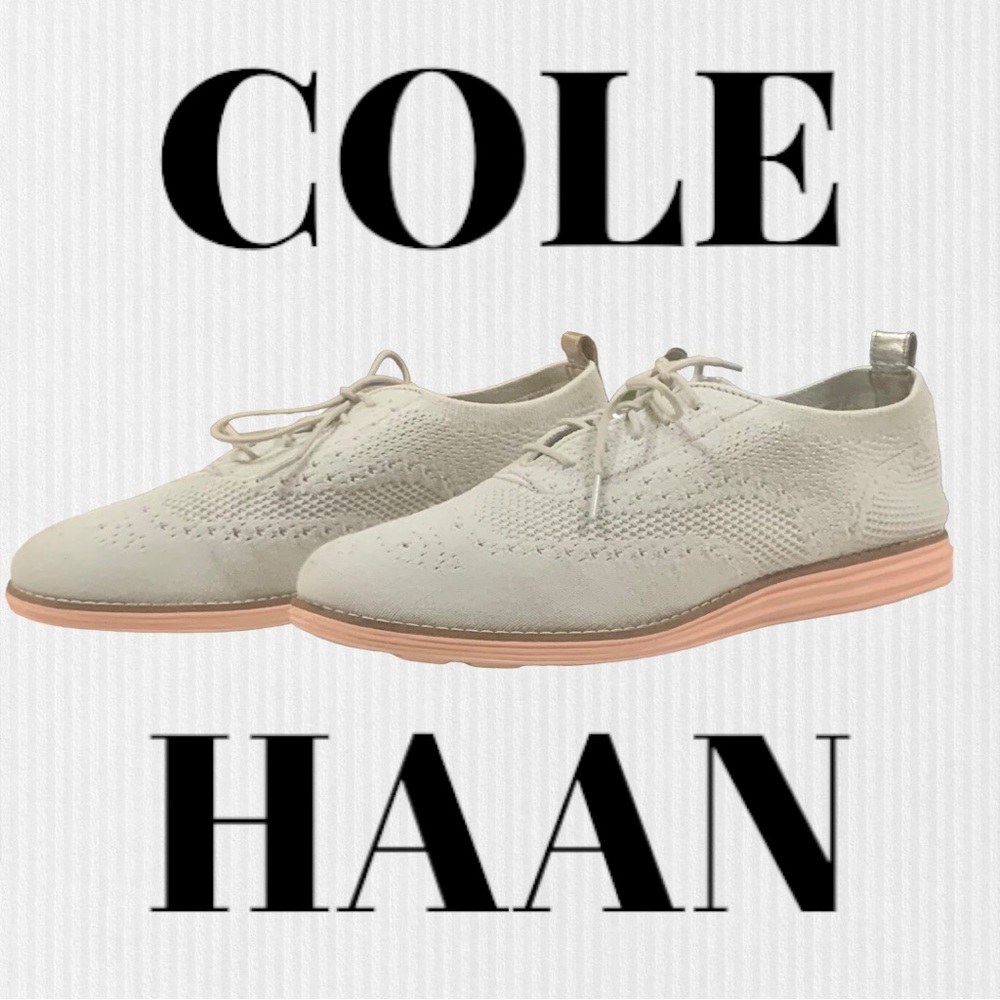 Cole Haan Womens Original Grand Stitchlite Wingtip Oxford Grey Knit Peach 10.5 B